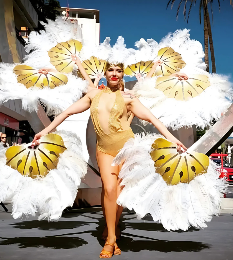 Bailarina en espectáculo para eventos con vestuario de plumas